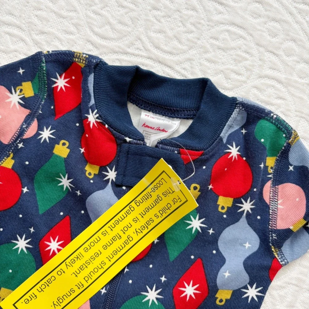 Hanna Andersson Baby Holiday 2-Way Zip Sleeper Christmas Ornaments Onesie 12-18m